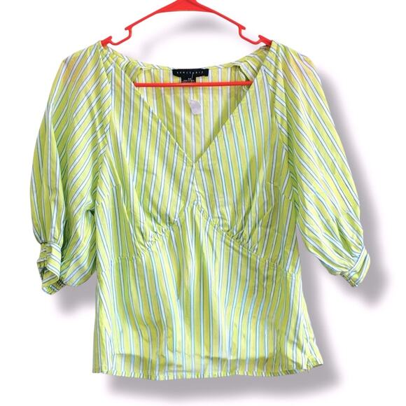 Anthropologie Sanctuary Light Green Striped Blouse Size: Medium - Picture 6 of 13